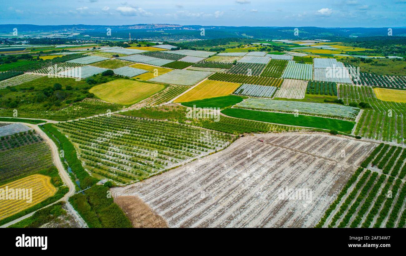 La fotografia aerea. Vista in elevazione dei campi agricoli nella valle di Jezreel, Israele Foto Stock