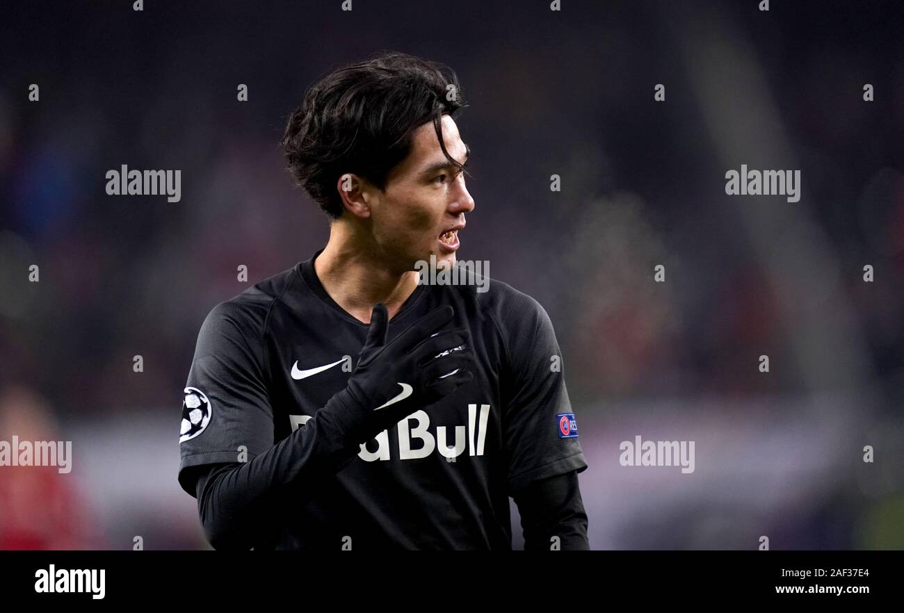 Red Bull Salisburgo Minamino Takumi durante la UEFA Champions League al Red Bull Arena di Salisburgo. Foto Stock