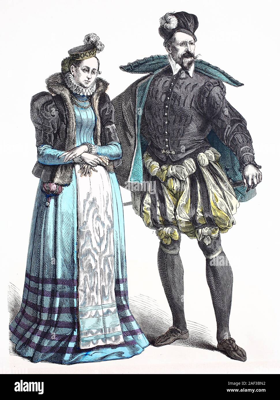 Il costume nazionale, vestiti, la storia dei costumi, Francese di nobili, circa nel 1565-1595, Volkstracht, Kleidung, Geschichte der Kostüme, französische Edelleute, 1565-1595 ca Foto Stock