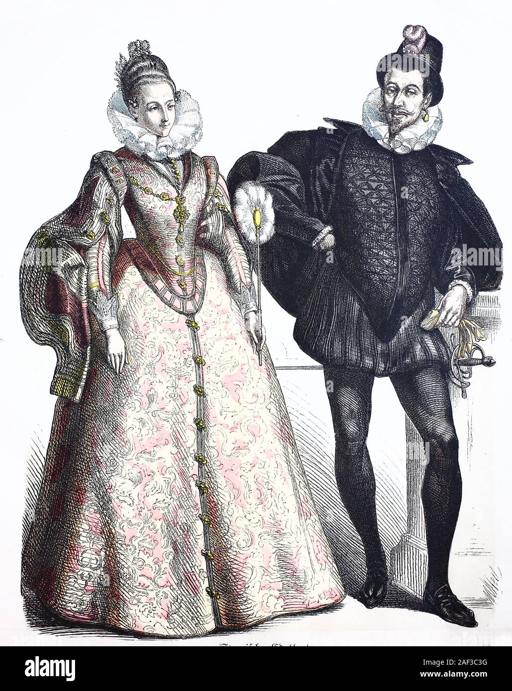 Il costume nazionale, vestiti, la storia del costume, nobili spagnoli, circa nel 1565-1700, Volkstracht, Kleidung, Geschichte der Kostüme, spanische Edelleute, 1565-1700 ca Foto Stock