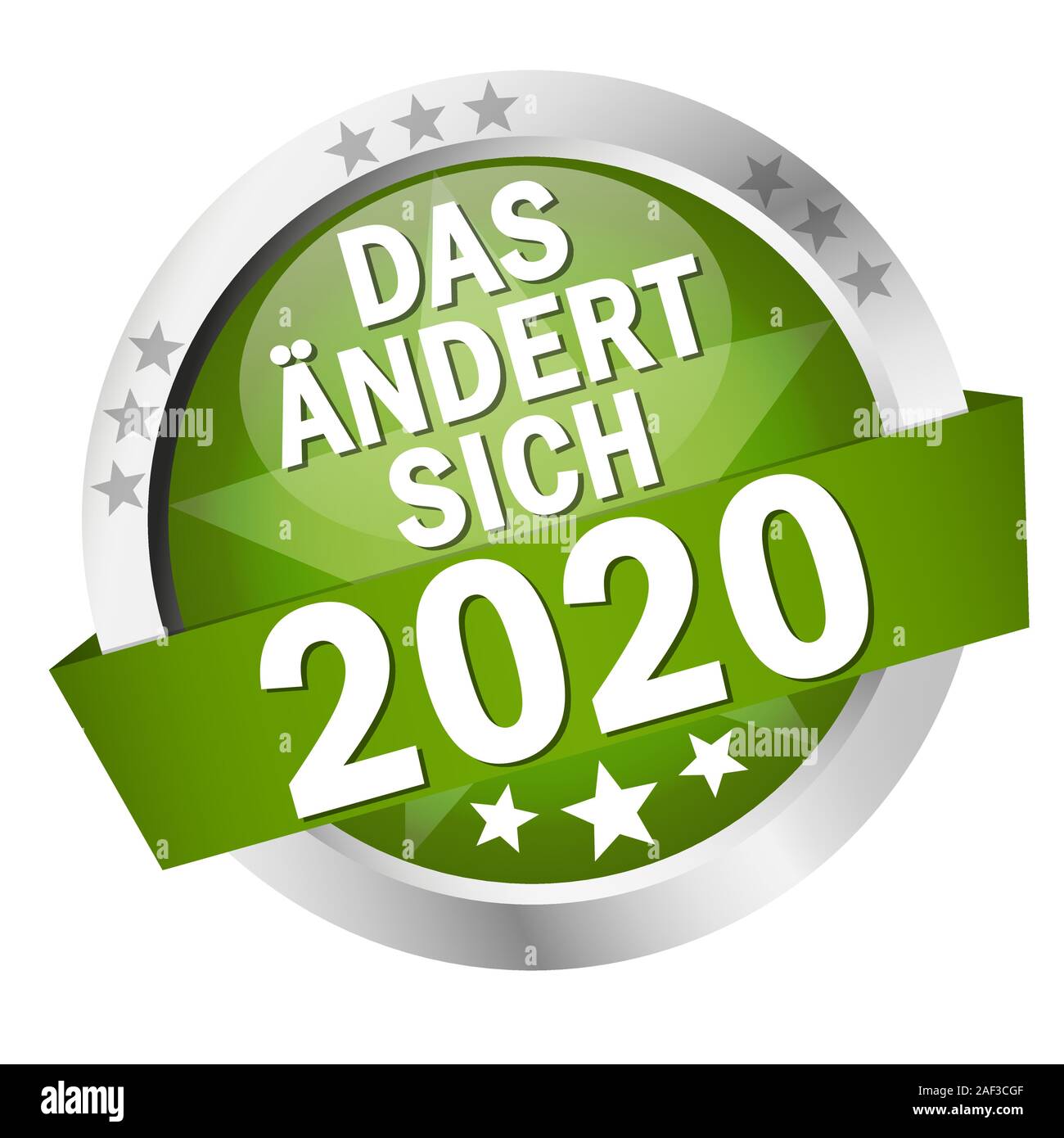 EPS 10 vettore con round pulsante colorato con banner e testo che cambia in 2020 (in tedesco) Illustrazione Vettoriale