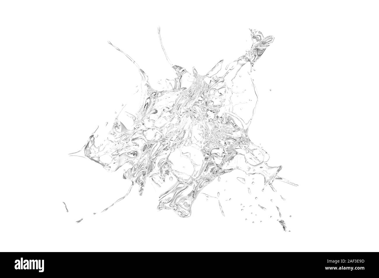 Isolato splash trasparente di spruzzi d'acqua su uno sfondo bianco. Il rendering 3d, 3d'illustrazione. Foto Stock