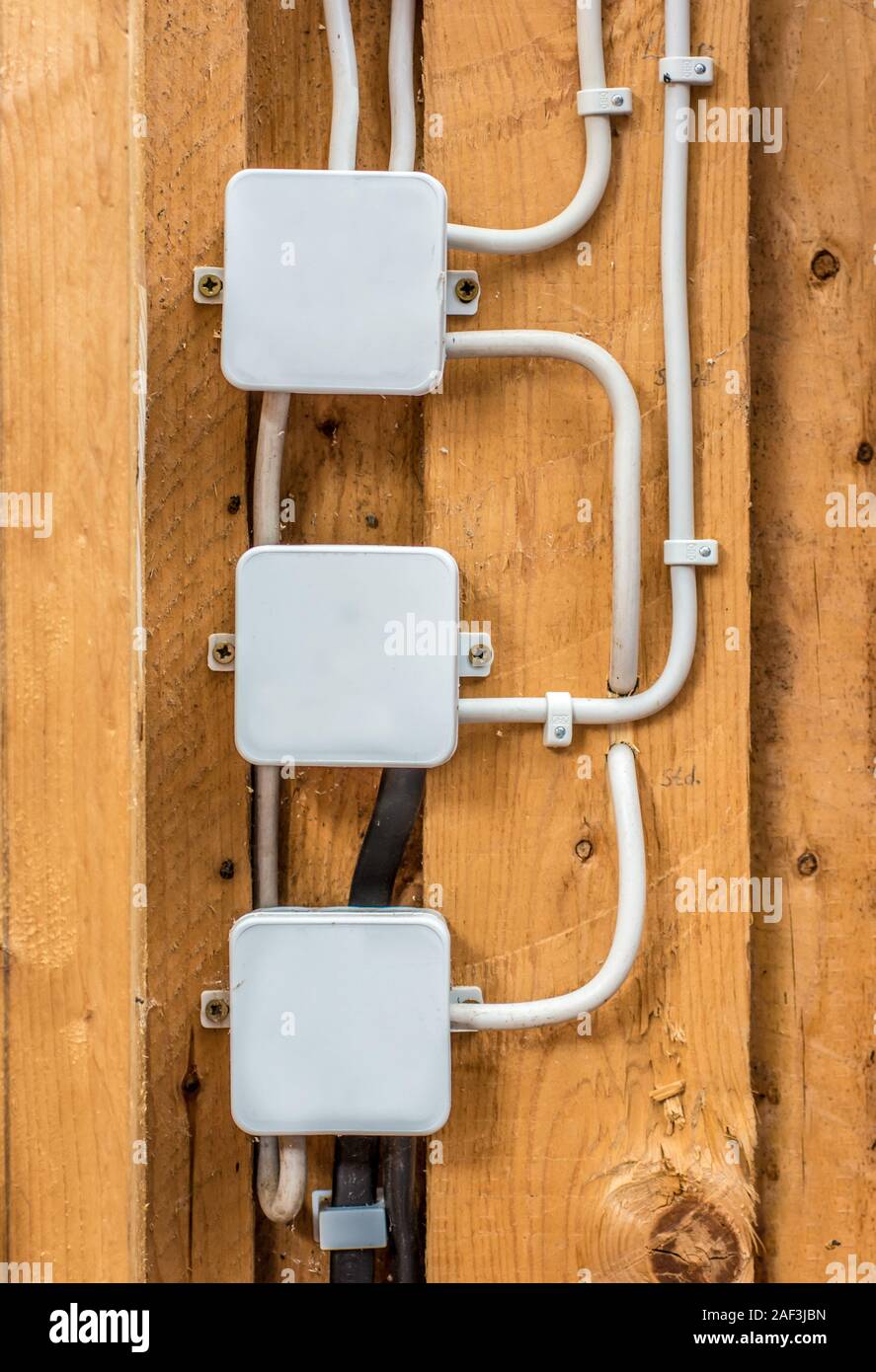 Outdoor domestici presa elettrica scatola stagna con il cavo blu in  esecuzione da esso Foto stock - Alamy