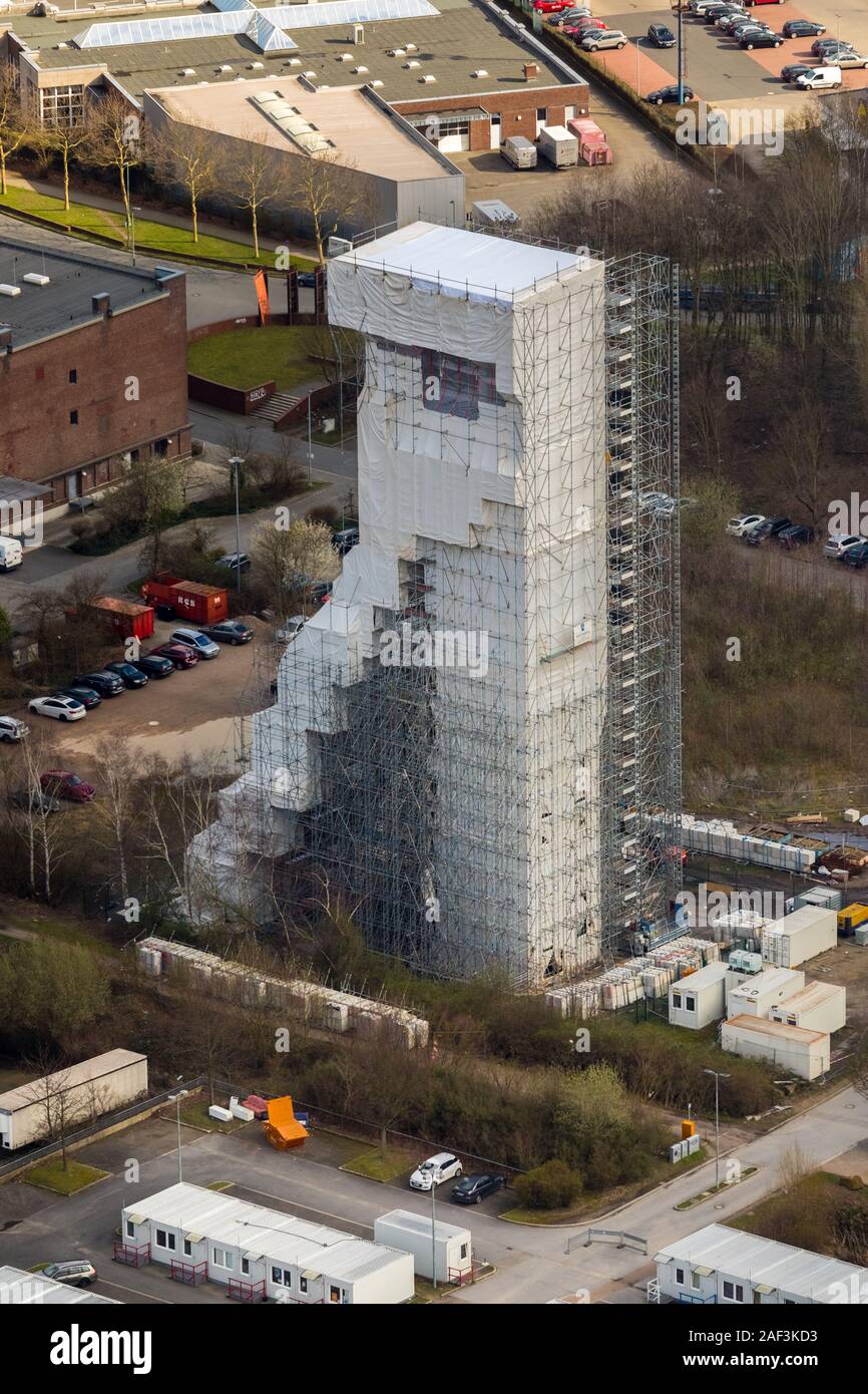 Fotografia aerea, la tecnologia e le start-up Centro Wattenscheid (TGW), torre di avvolgimento della Holland colliery dalla società Massenberg da Essen, Foto Stock