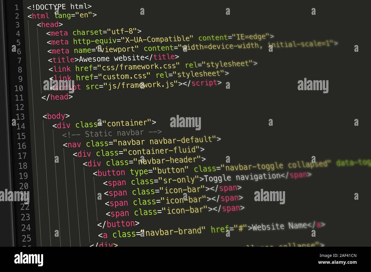 Codice HTML Screenshot Foto Stock