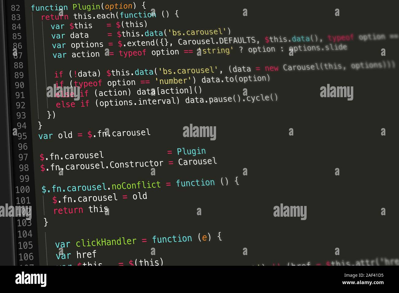 Codice JavaScript Screenshot Foto Stock