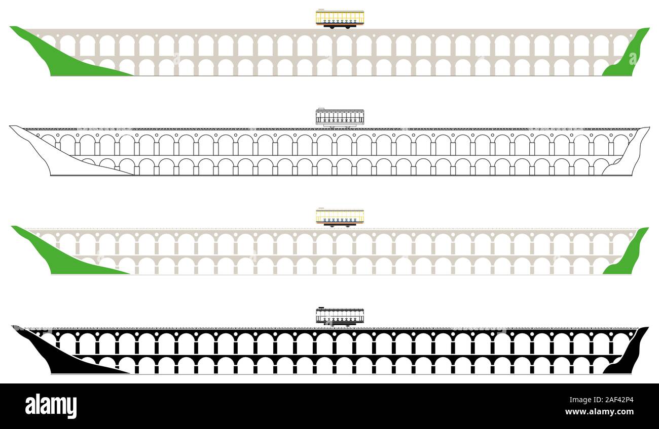 Acquedotto Carioca e tram colorati. Illustrazione Vettoriale