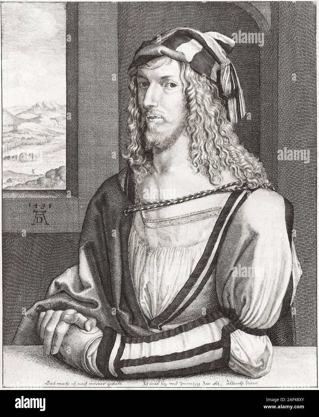 Albrecht Dürer, 1471 - 1528. Pittore tedesco, printmaker e teorico. Incisione di Wenceslaus Hollar dopo del Durer self portrait. Foto Stock