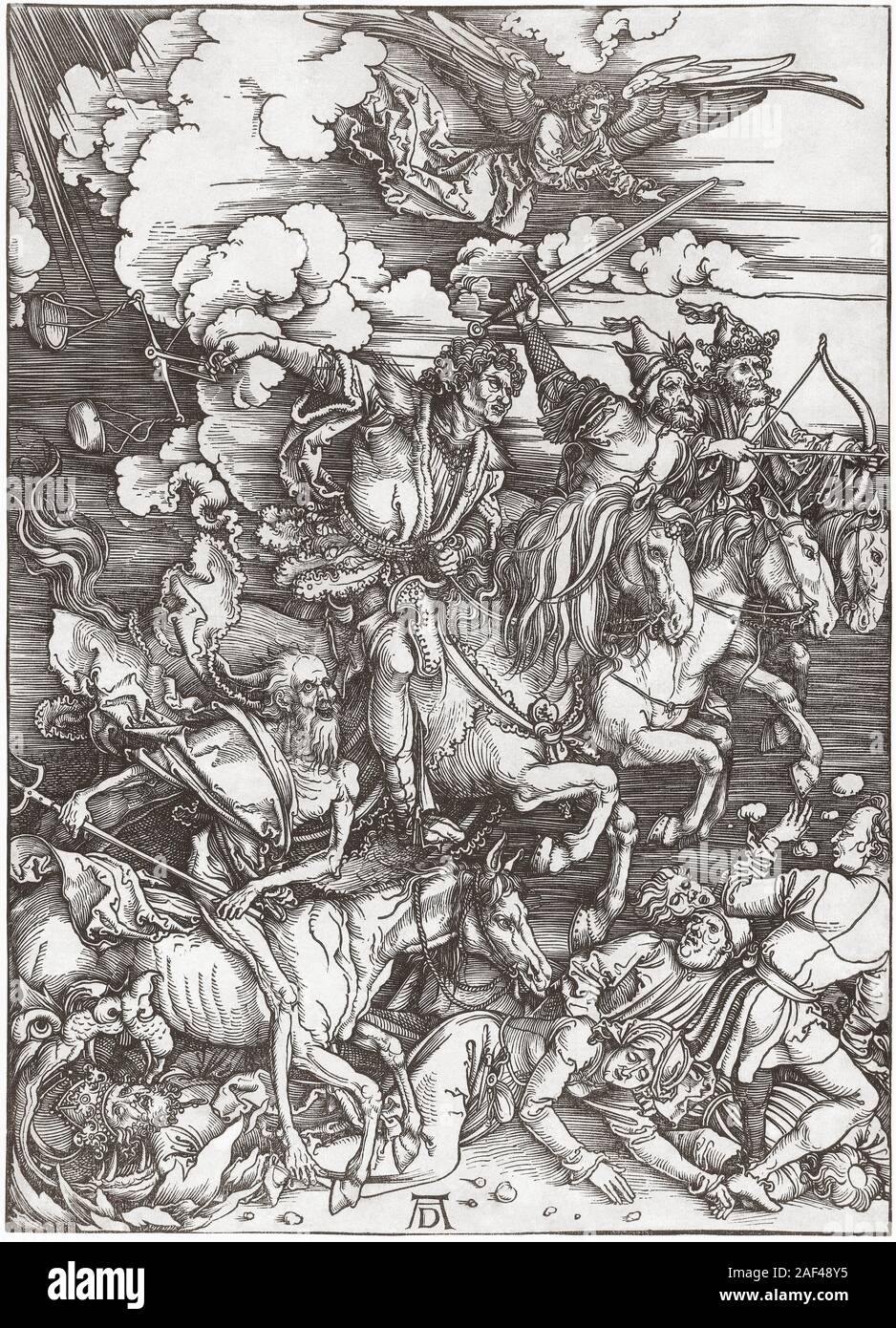 I quattro cavalieri dell'Apocalisse. Dopo un secolo XV opera di Albrecht Dürer. Foto Stock