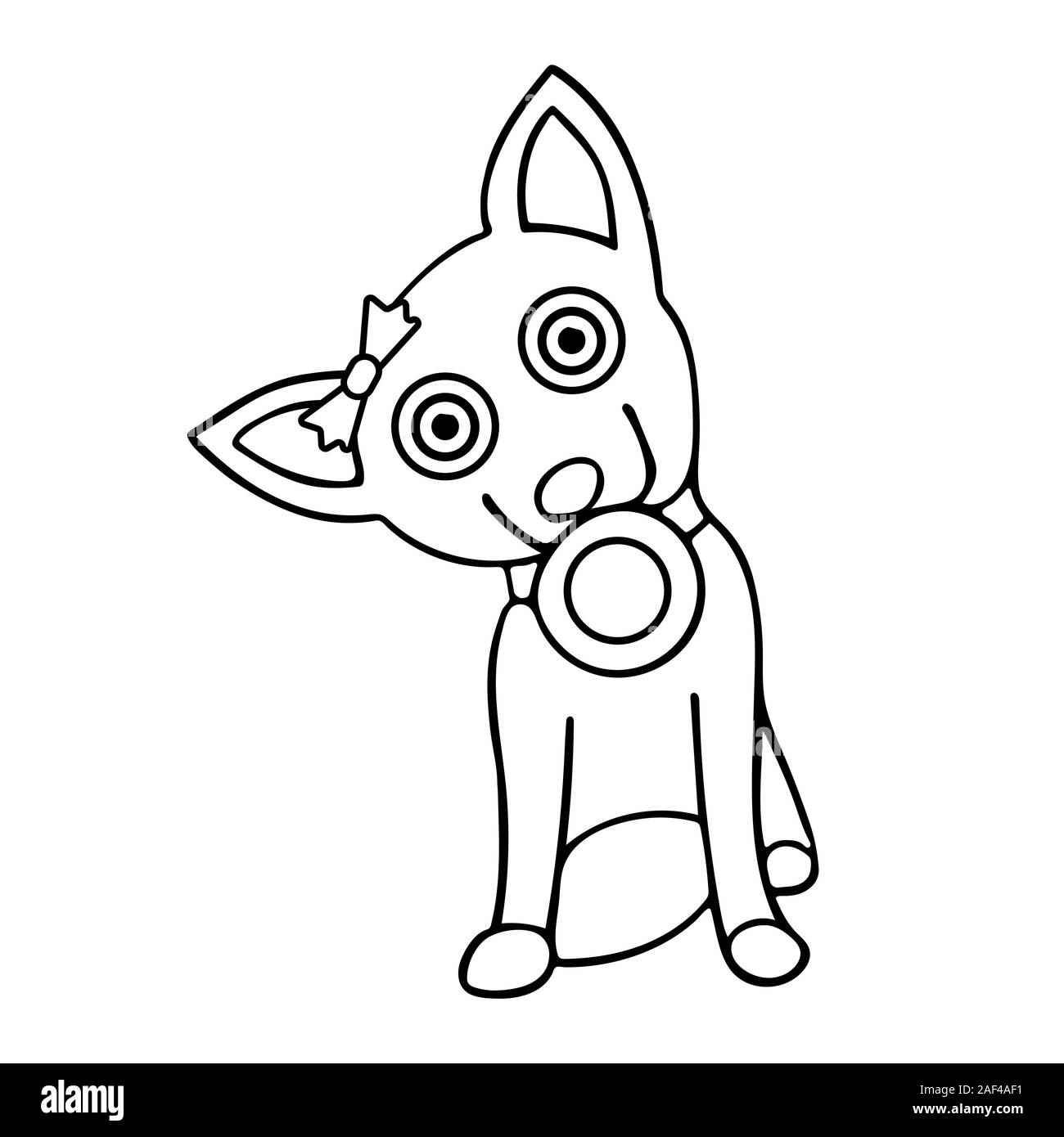 Un cane femmina con una ciotola nella sua bocca con prua. isolato stock outline illustrazione vettoriale Illustrazione Vettoriale