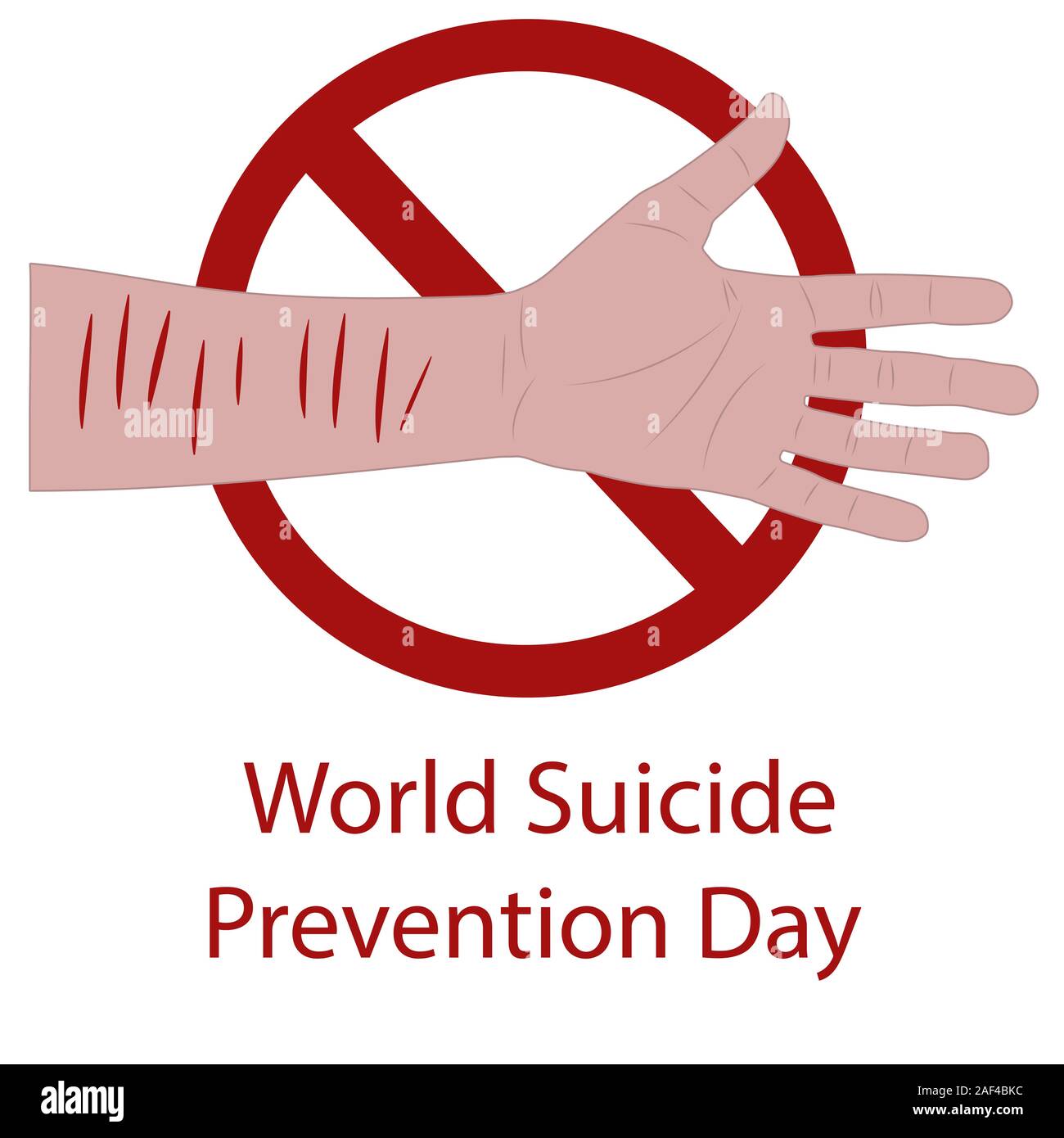 Maschio con mano sanguinosa tagli sul polso. mondo prevenzione dei suicidi al giorno. Settembre 10 isolati a stock illustrazione vettoriale Illustrazione Vettoriale