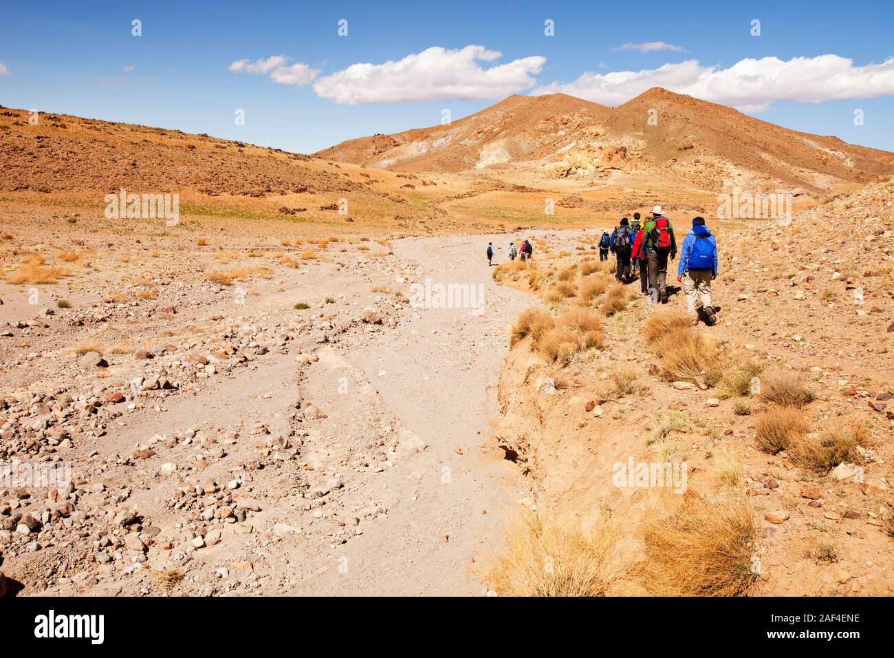 Il trekking attraversa un asciugò il letto del fiume in Anti atlante del Marocco, Africa del Nord. Negli ultimi anni le precipitazioni totali sono ridotti di circa il 75% Foto Stock