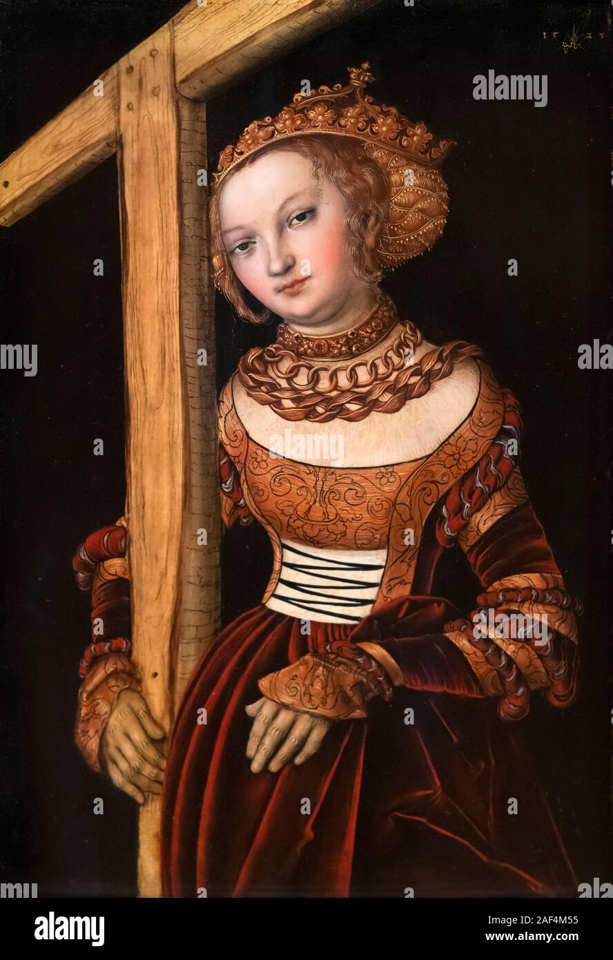 Saint Helena con la croce da Lucas Cranach il Vecchio (1472-1553), olio su pannello, 1525. Helena era una Imperatrice dell'Impero Romano, e madre dell'Imperatore Costantino il Grande. Foto Stock