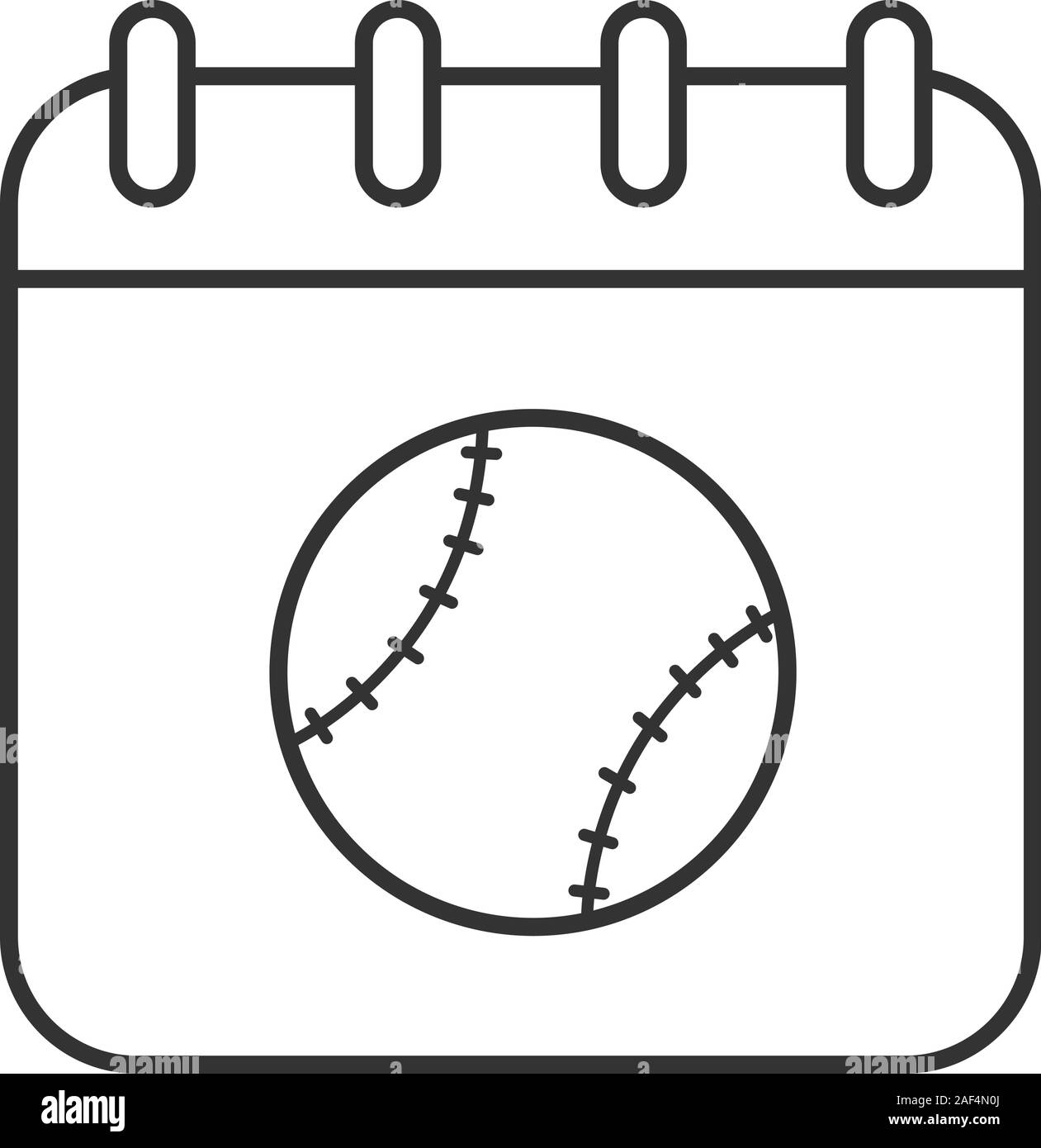 Torneo di baseball data icona lineare. Linea sottile illustrazione. Pagina del calendario con sfera di softball. Simbolo di contorno. Il vettore isolato disegno di contorno Illustrazione Vettoriale