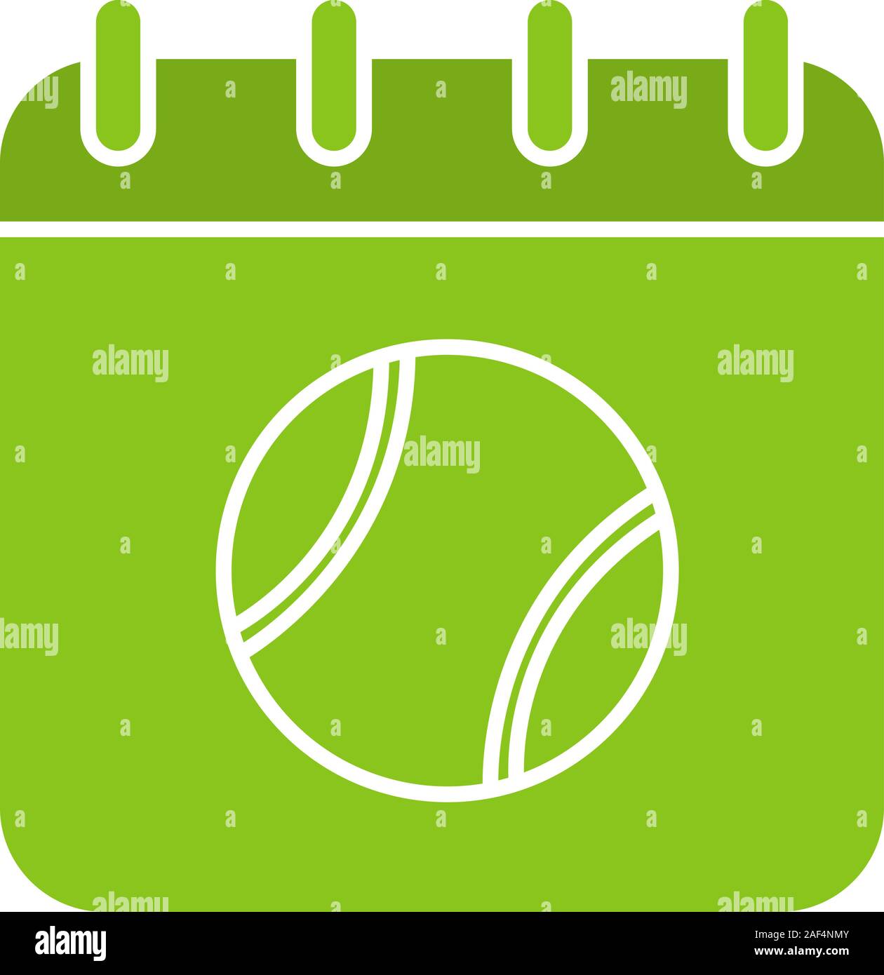 Il torneo di tennis di glifo data icona di colore. Silhouette simbolo su sfondo bianco. Pagina del calendario con palla da tennis. Lo spazio negativo. Illustrazione Vettoriale Illustrazione Vettoriale