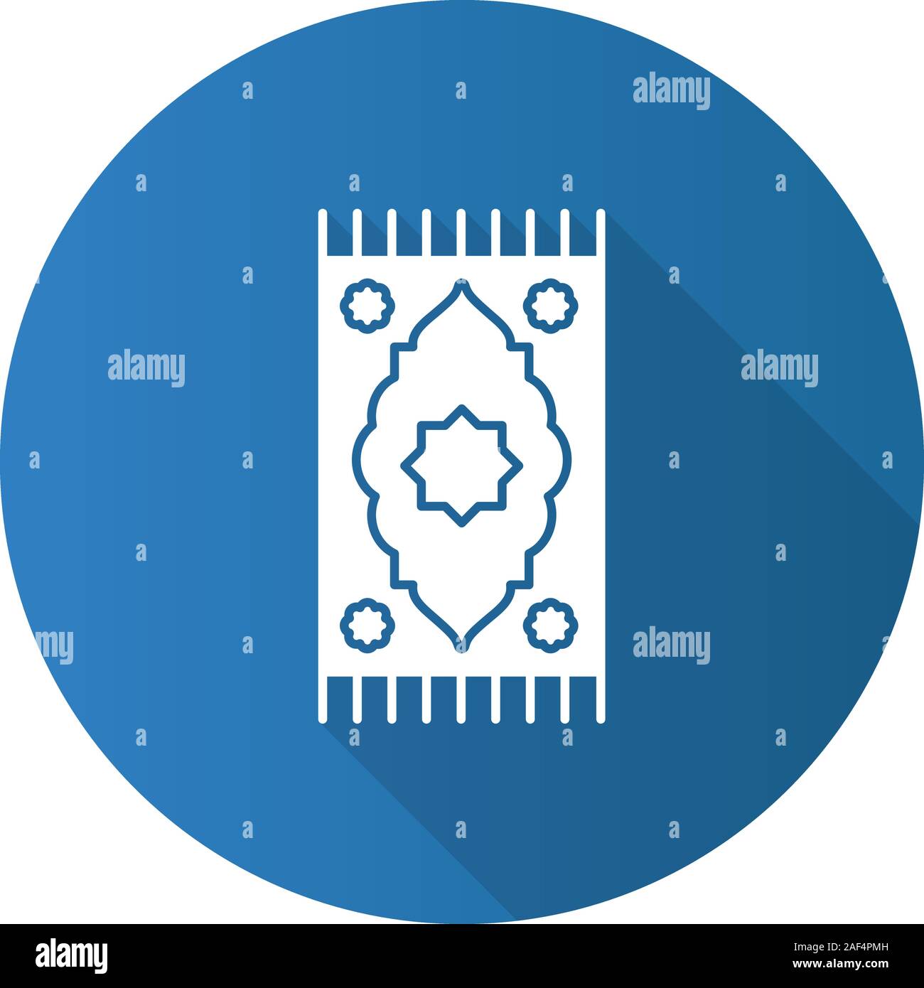 Pregando mat design piatto lungo ombra glifo icona. La cultura islamica. Tappeto. Vettore illustrazione silhouette Illustrazione Vettoriale