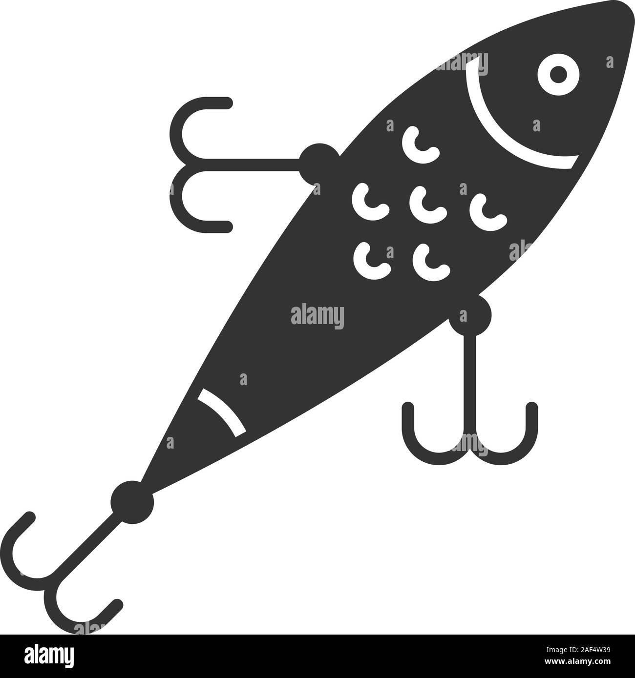 Esca icona glyph. Lo stelo esca. Attrezzi da pesca. Simbolo di Silhouette. Lo spazio negativo. Vettore illustrazione isolato Illustrazione Vettoriale