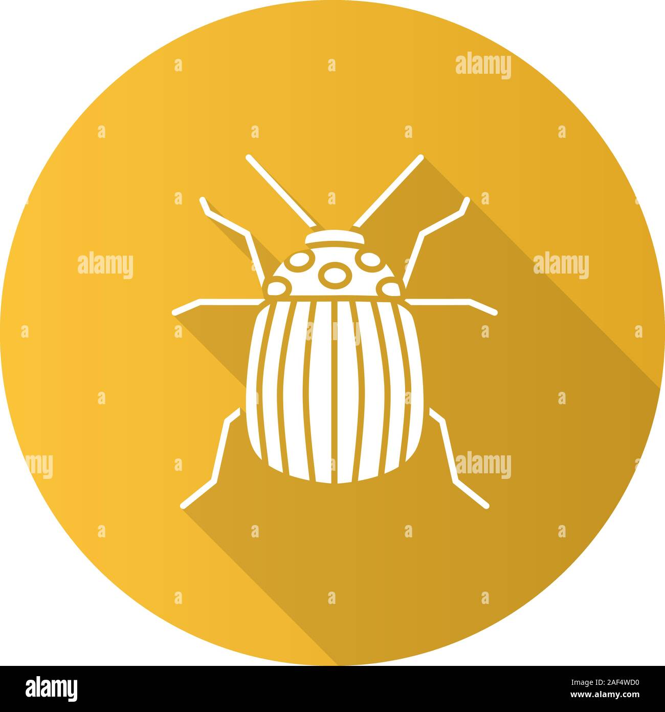 Colorado beetle design piatto lungo ombra glifo icona. Peste di Insetto. Bug di patate. Vettore illustrazione silhouette Illustrazione Vettoriale
