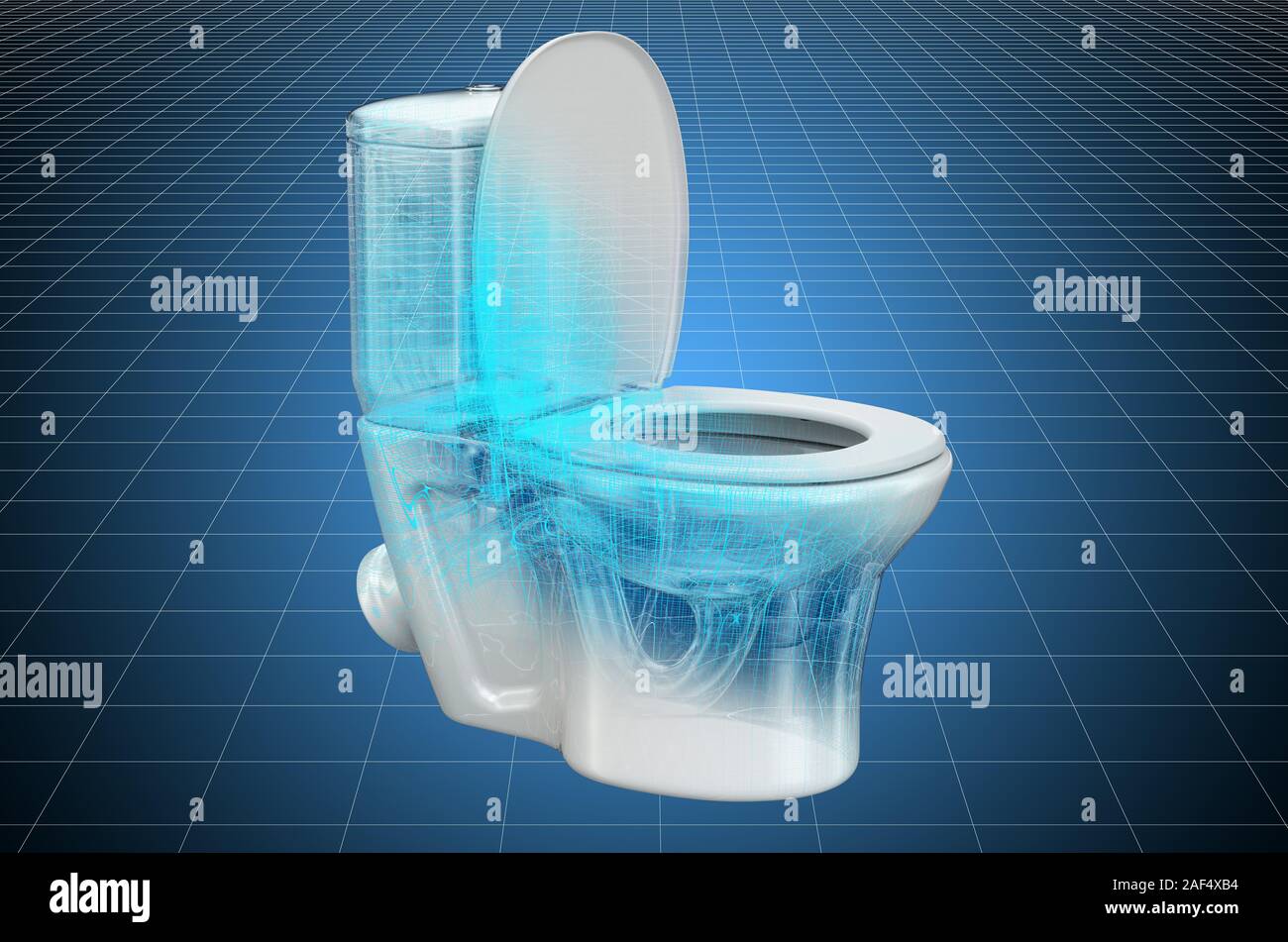 Visualizzazione 3d il modello CAD della tazza di gabinetto, cianografia. Il rendering 3D Foto Stock