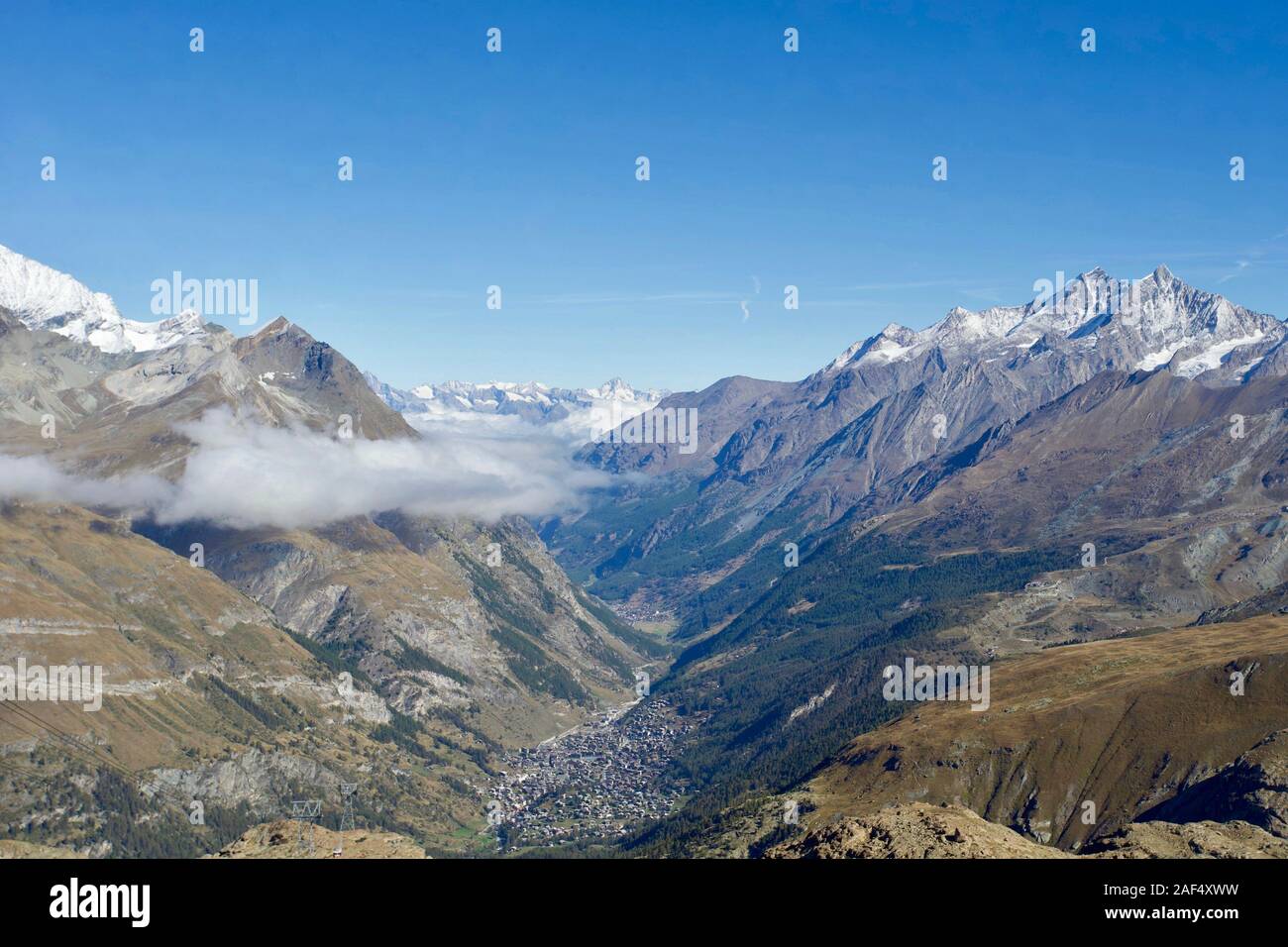Vista di Zermatt da Trockener Steg, Svizzera. Foto Stock