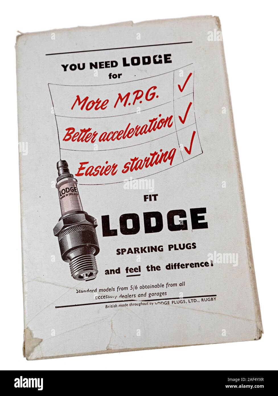 Come guidare un auto, annuncio pubblicitario per candele di accensione nel libretto di istruzioni, 1950 Foto Stock