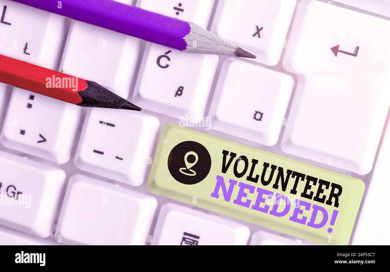 La grafia la scrittura di testo necessari volontari. Foto concettuale chiedendo dimostrando al lavoro di organizzazione senza essere pagati Foto Stock