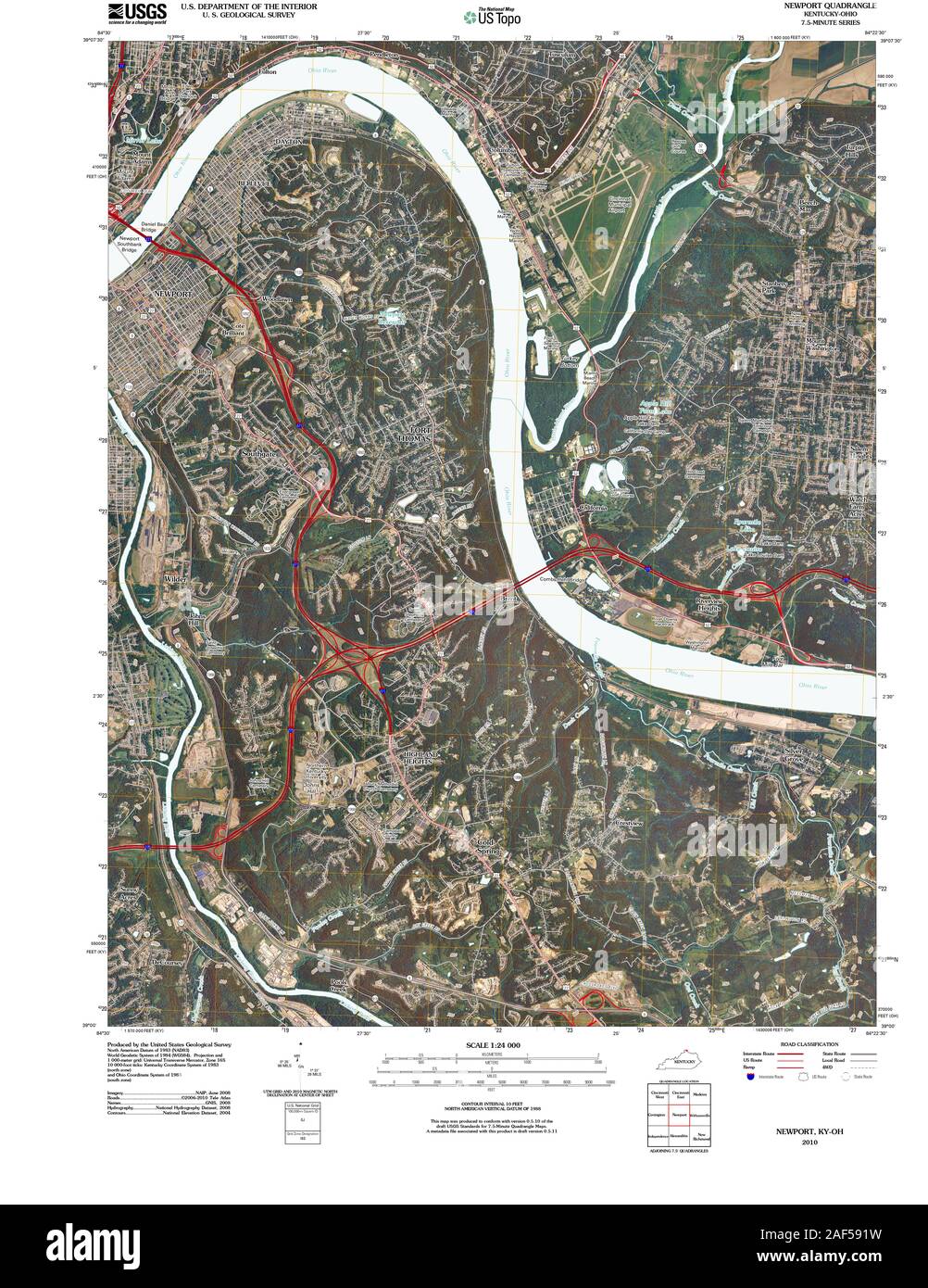 USGS TOPO Map Ohio KY Newport 20100908 TM il restauro Foto Stock