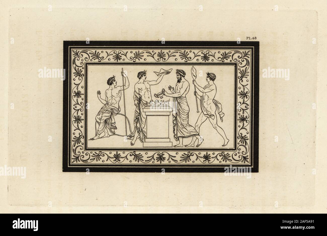 Antico Romano il sacrificio di Bacco. Un sacerdote si prepara una libagione sull altare. Incisione su rame di Thomas Kirk (1765-1797) da Sir William Hamilton della delinea dalle Figure e composizioni alla greca e romana e vasi etruschi del compianto Sir Hamilton, T. M'magra, Londra, 1834. Foto Stock