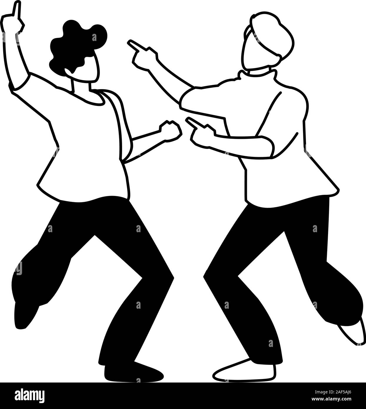 Silhouette di uomini in posa di danza su sfondo bianco illustrazione vettoriale design Illustrazione Vettoriale