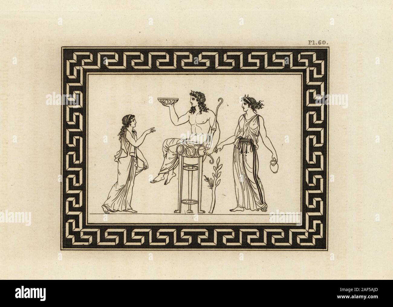 Manto, figlia del profeta Tiresia, prima che il dio Apollo su un treppiede, una sacerdotessa a destra si pronuncia la ORACLE. Incisione su rame di Thomas Kirk (1765-1797) da Sir William Hamilton della delinea dalle Figure e composizioni alla greca e romana e vasi etruschi del compianto Sir Hamilton, T. M'magra, Londra, 1834. Foto Stock