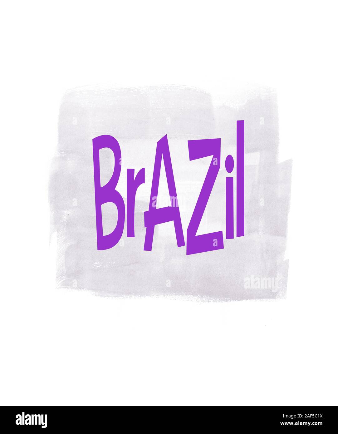 Il Brasile parola in viola con acquarello corsa di vernice in una luce viola di toni di grigio. Ottimo per il business, viaggi o altri concetti di questo paese Foto Stock
