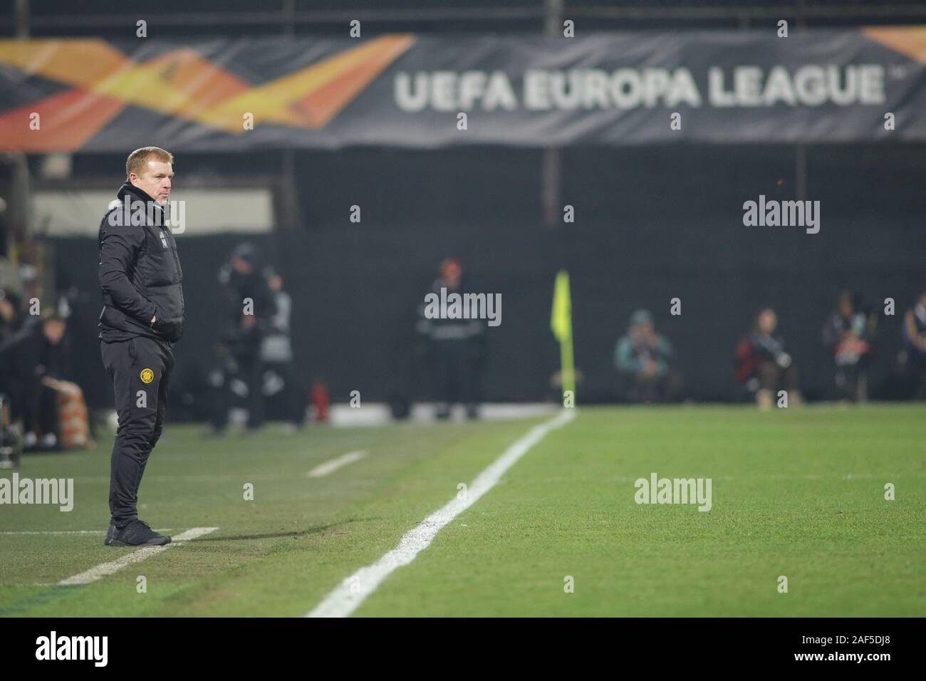 A Cluj Napoca, Romania - 12 dicembre: Celtic allenatore Neil Lennon durante la UEFA Europa League gruppo E CORRISPONDENZA TRA CFR Cluj e Celtic FC a Dr.-Constantin-Radulescu-stadio su dicembre 12, 2019 in Cluj-Napoca, Romania. (Foto di MB Media) Foto Stock