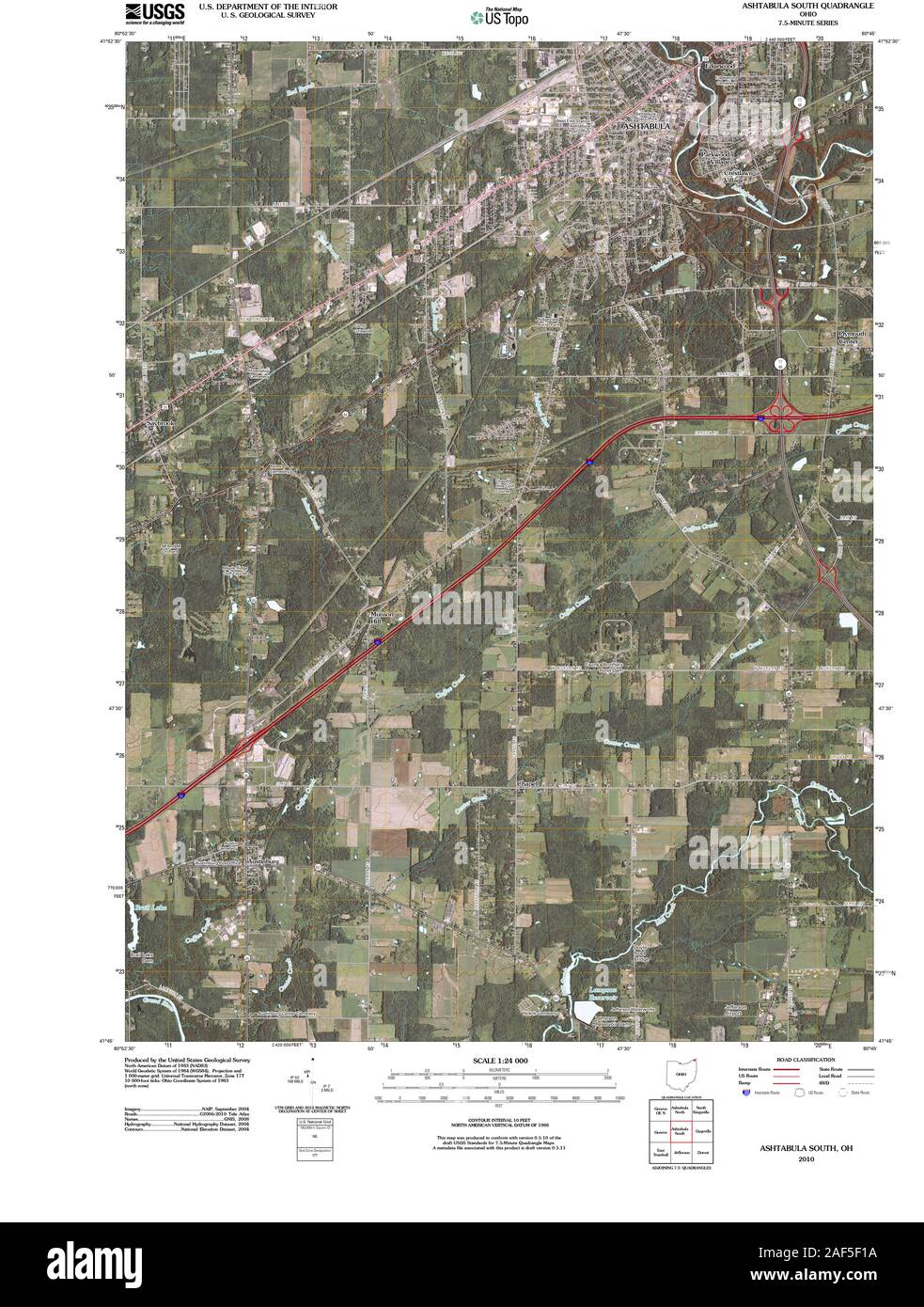 USGS TOPO Map Ohio OH Ashtabula Sud 20100803 TM il restauro Foto Stock