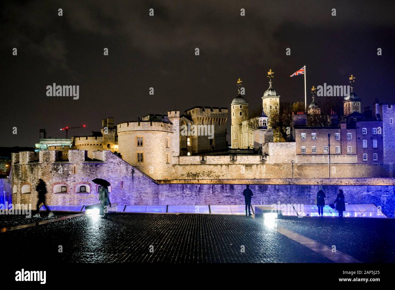 La Torre di Londra, il castello di notte, Londra, Inghilterra, Regno Unito Foto Stock