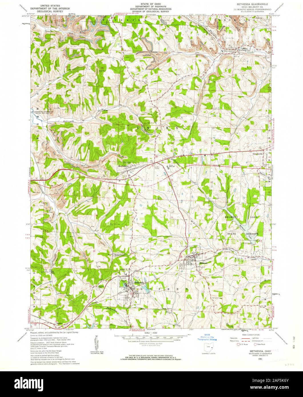 USGS TOPO Map Ohio OH Bethesda 224113 1961 24000 Restauro Foto Stock