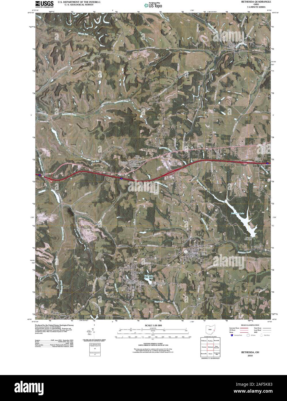 USGS TOPO Map Ohio OH Bethesda 20100810 TM il restauro Foto Stock