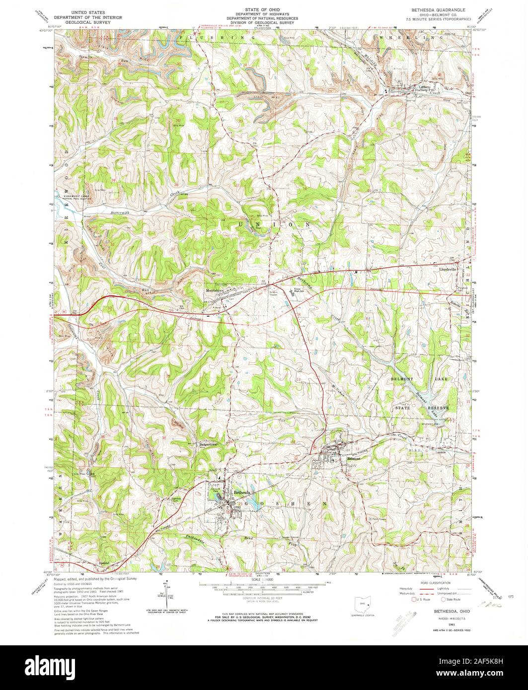 USGS TOPO Map Ohio OH Bethesda 224114 1961 24000 Restauro Foto Stock