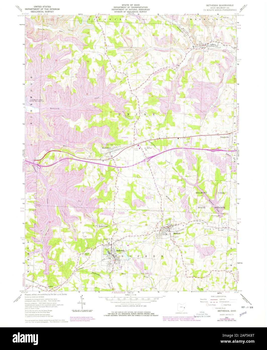 USGS TOPO Map Ohio OH Bethesda 224115 1961 24000 Restauro Foto Stock