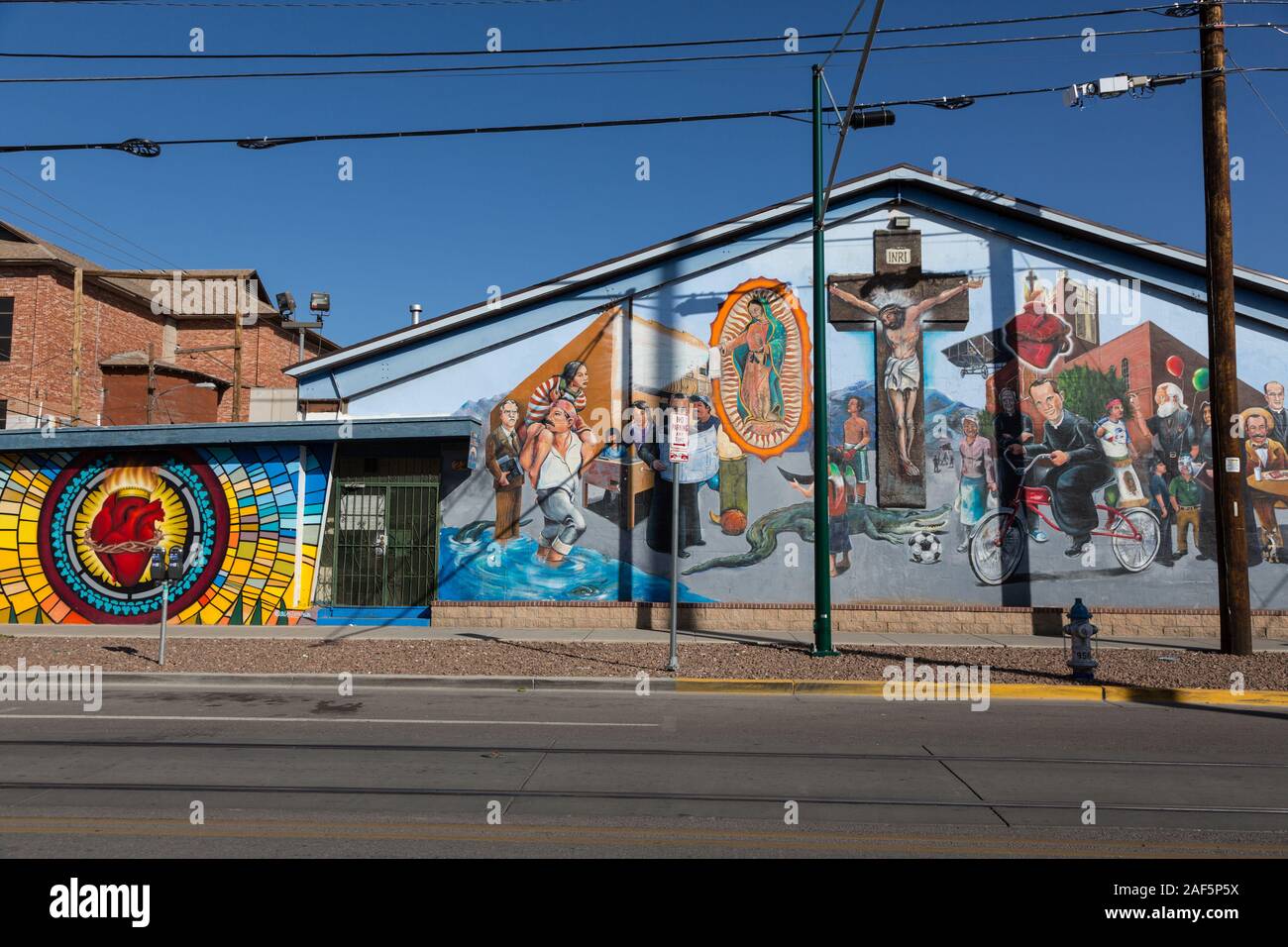 El Paso, Texas. Chiesa murale su Padre Rahm Avenue. Foto Stock