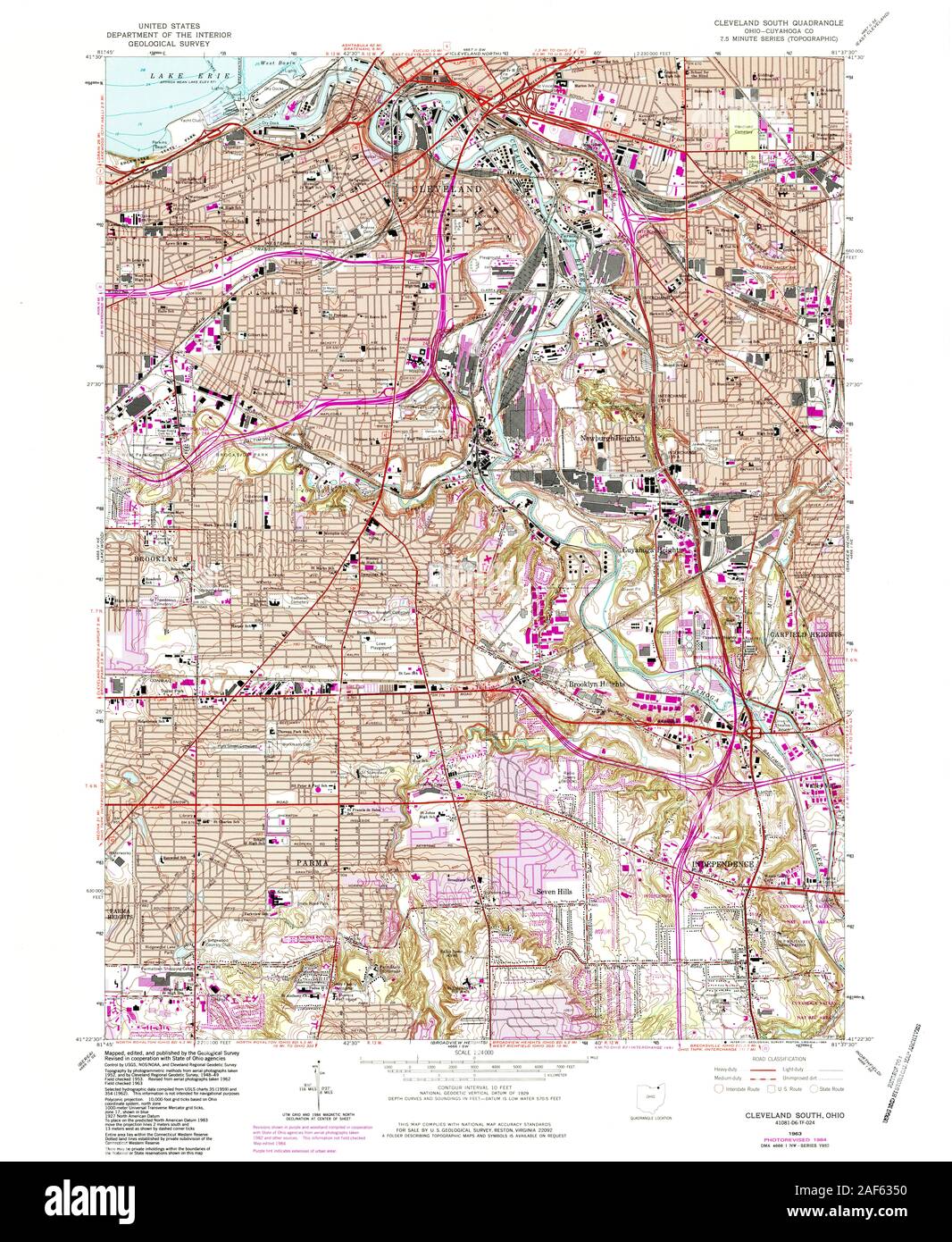 USGS TOPO Map Ohio OH Cleveland Sud 224474 1963 24000 Restauro Foto Stock