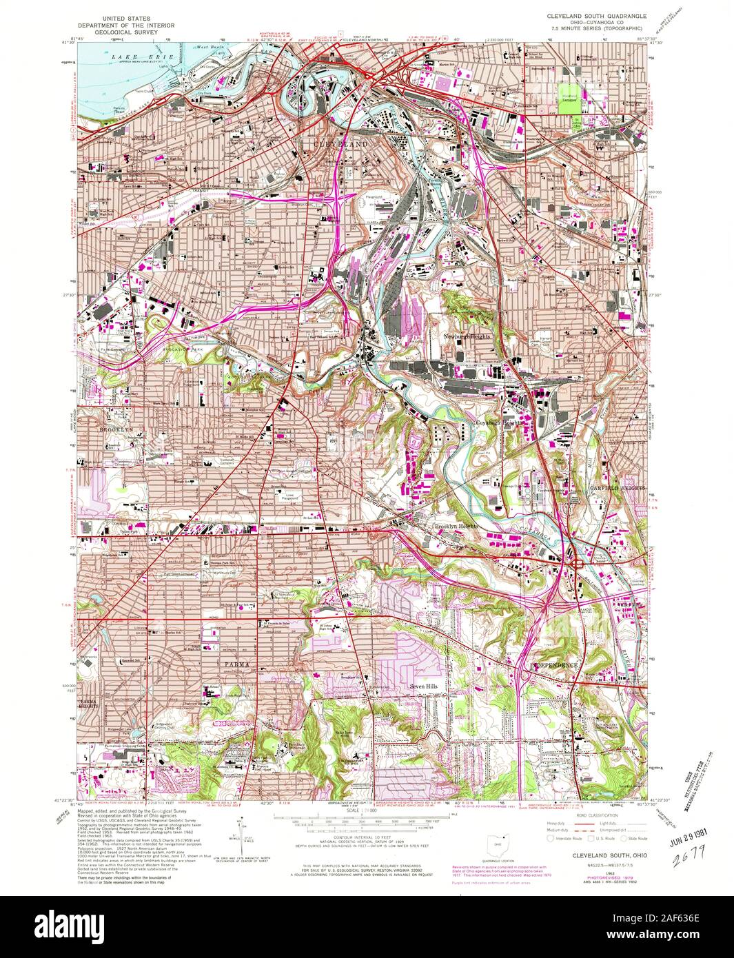 USGS TOPO Map Ohio OH Cleveland Sud 224473 1963 24000 Restauro Foto Stock