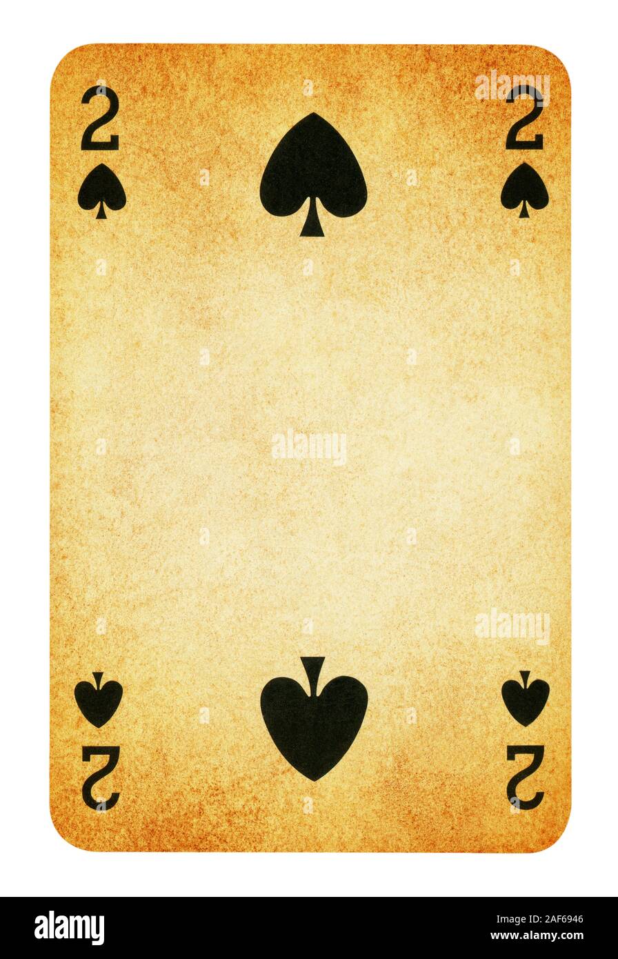 Due di picche Vintage carta da gioco - isolato su bianco (percorso di clipping incluso) Foto Stock