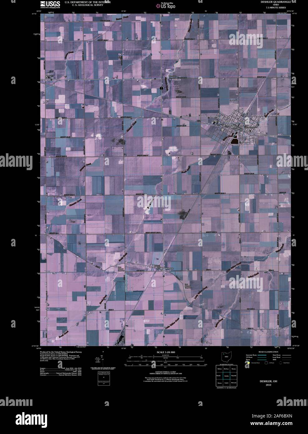 USGS TOPO Map Ohio OH Deshler 20100803 TM restauro invertito Foto Stock