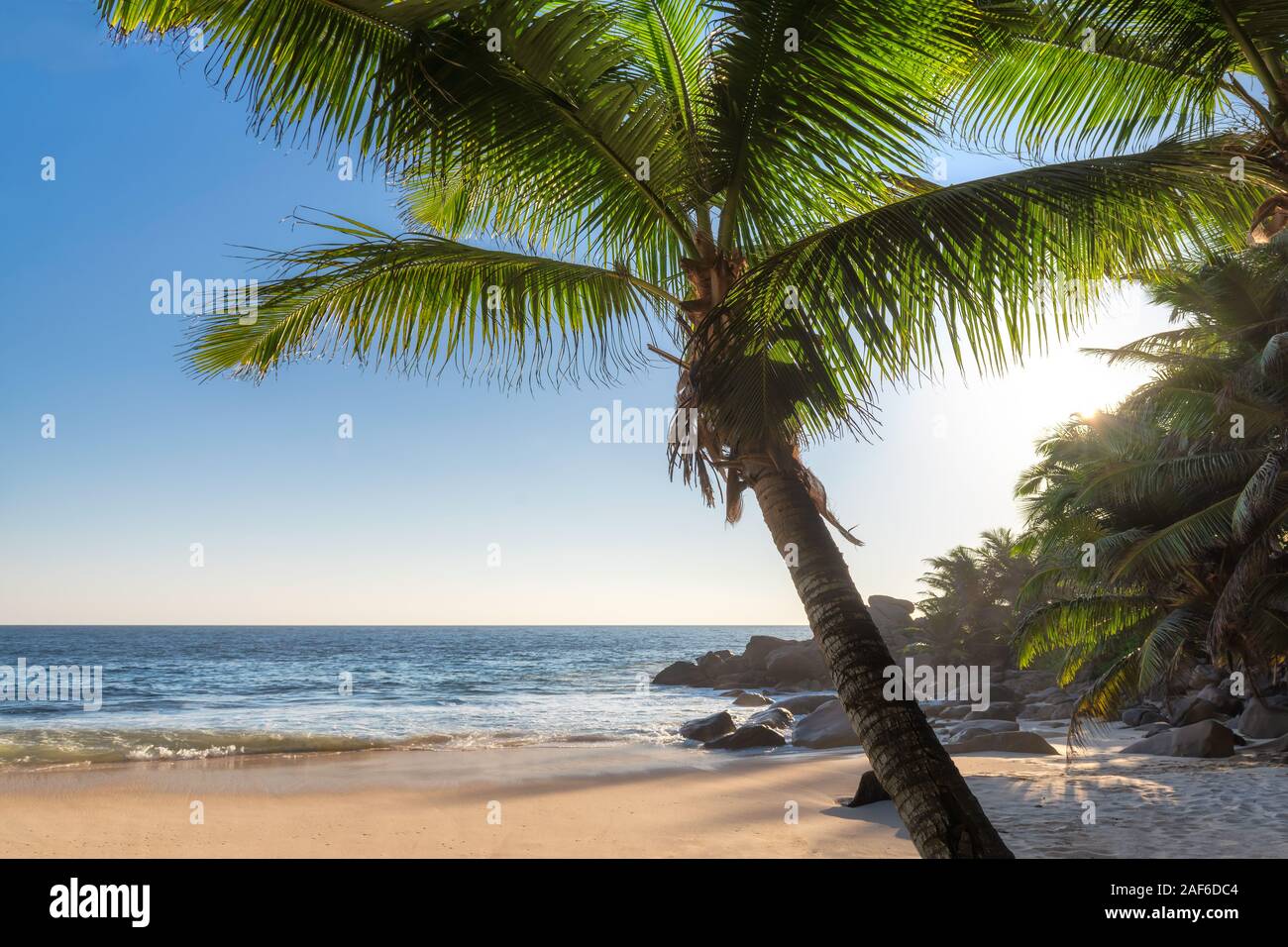 Tramonto a Exotic Tropical Beach Foto Stock