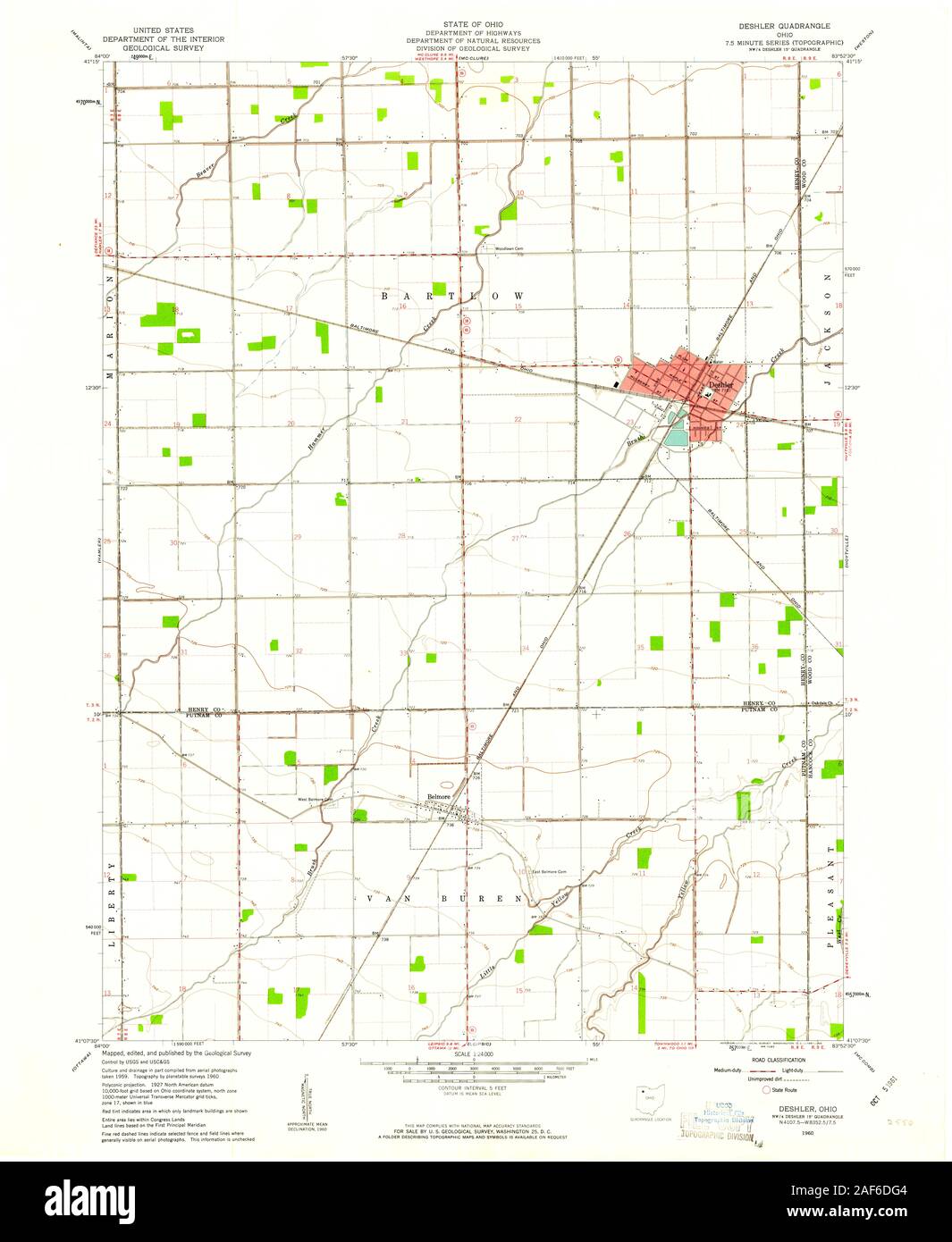 USGS TOPO Map Ohio OH Deshler 224898 1960 24000 Restauro Foto Stock