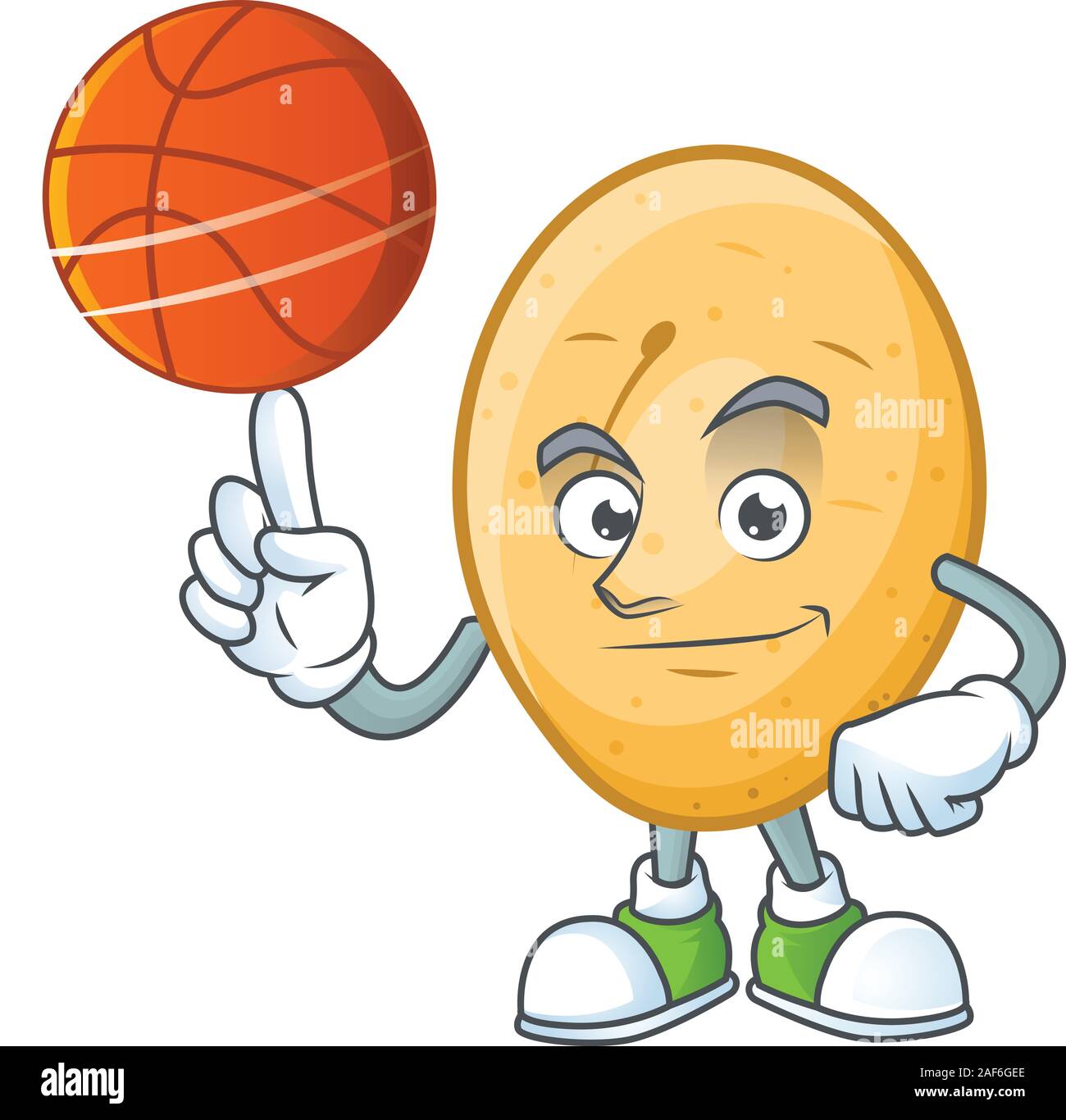 Faccia felice potato personaggio dei fumetti giocare a basket Illustrazione Vettoriale