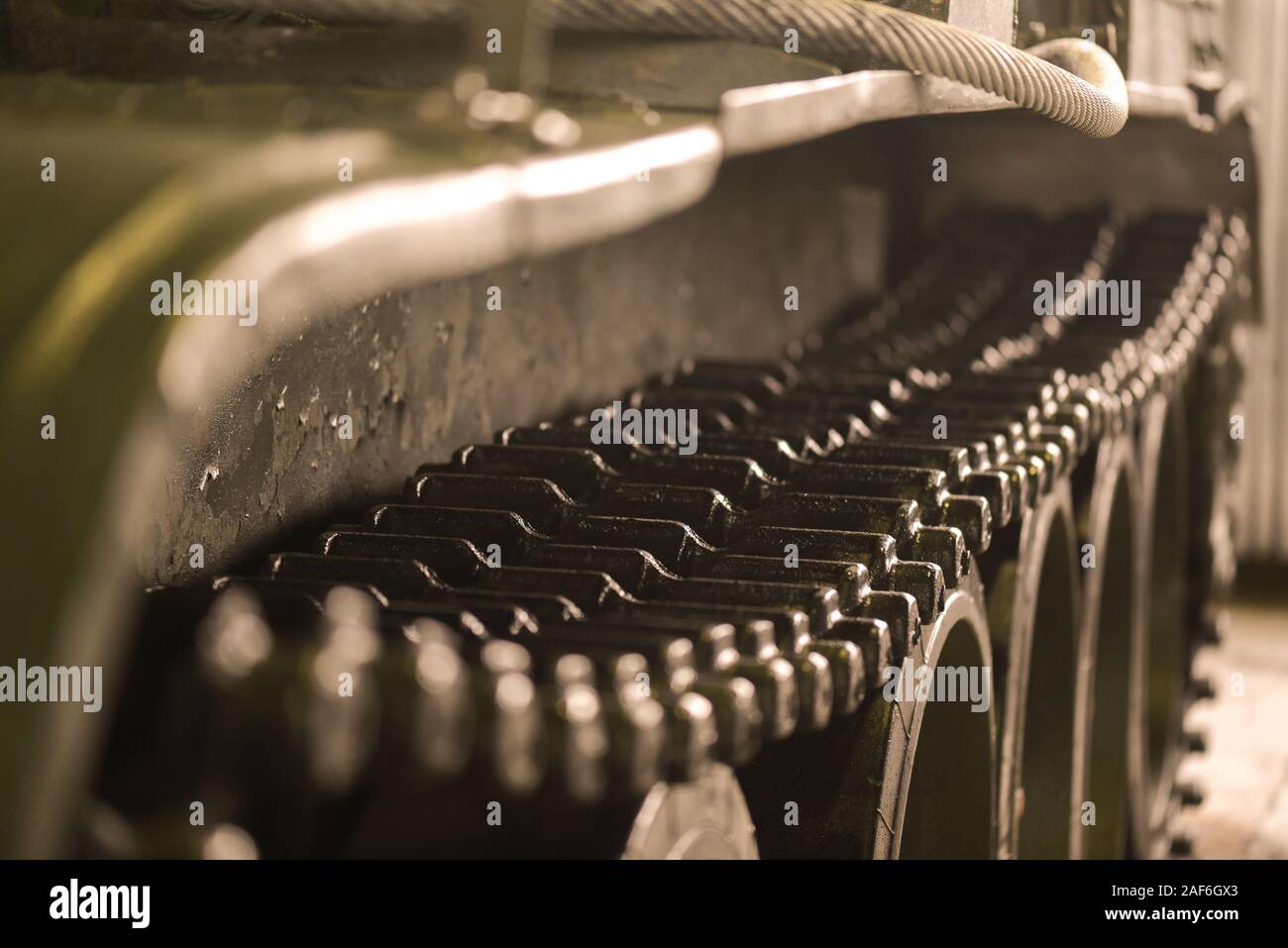 Serbatoio pesante via dettaglio closeup colorato in giallo Foto Stock