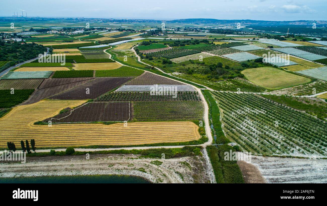 La fotografia aerea. Vista in elevazione dei campi agricoli nella valle di Jezreel, Israele Foto Stock