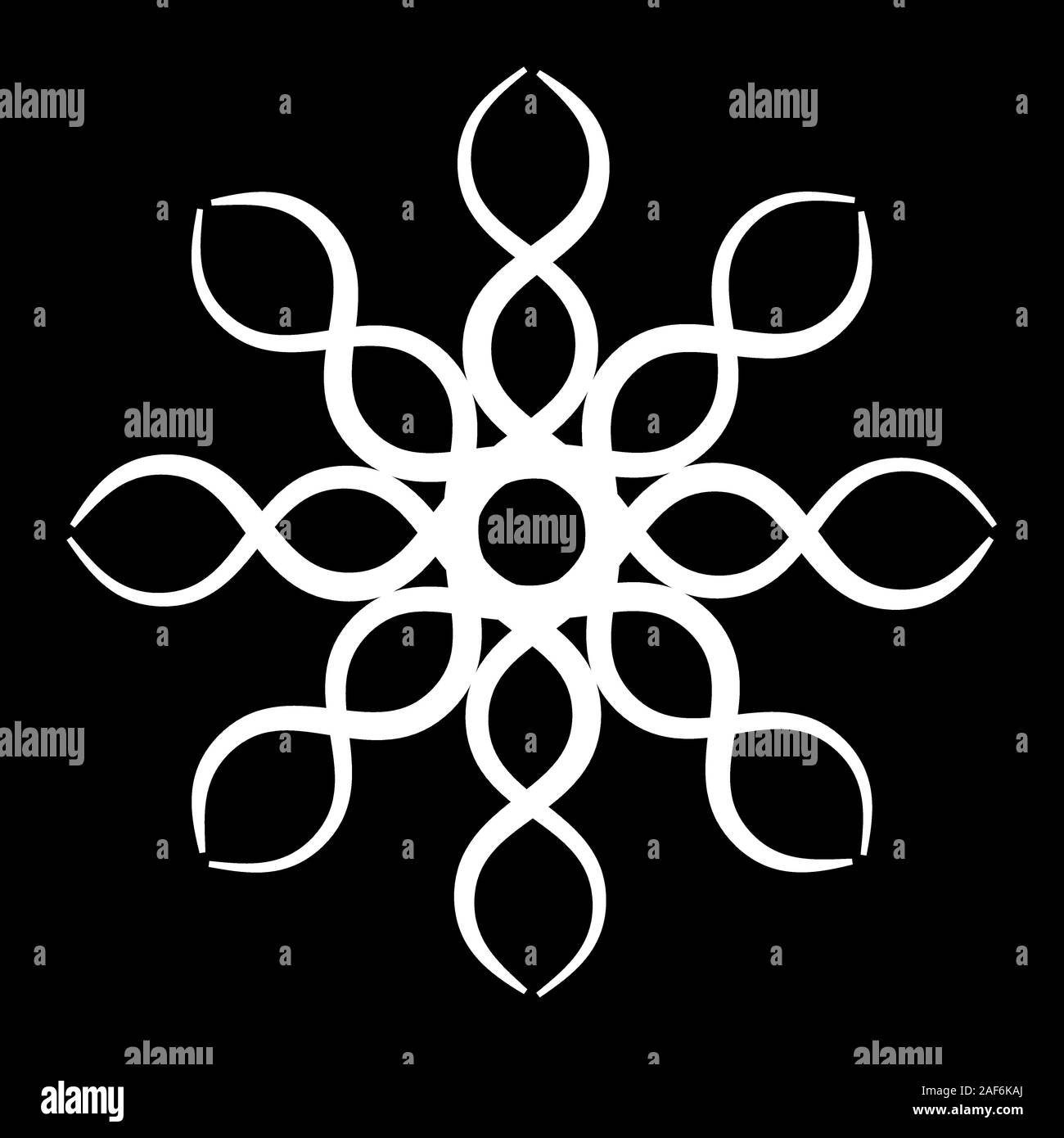 Bianco segno solare. Elemento decorativo. Linee rotonde pattern. Forma astratta isolata su sfondo nero. Illustrazione Vettoriale