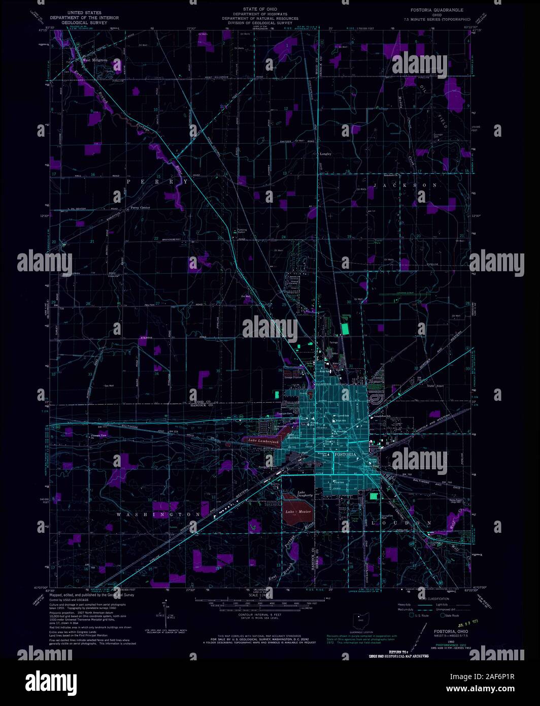 USGS TOPO Map Ohio OH Fostoria 225085 1960 24000 Restauro invertito Foto Stock